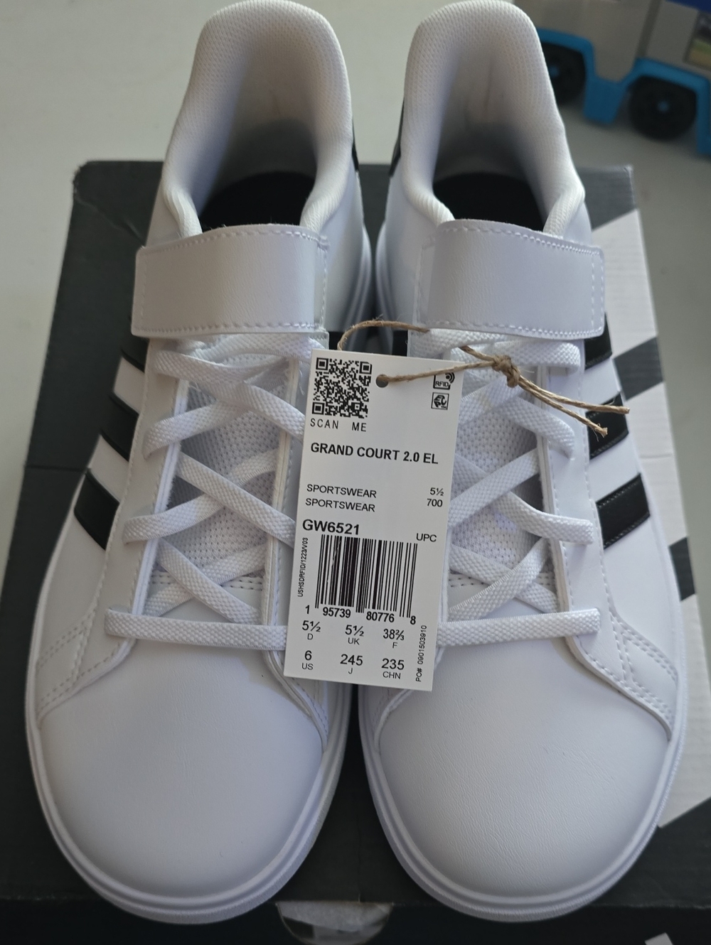 adidas White and Black Kids' Velcro Strap Sneakers